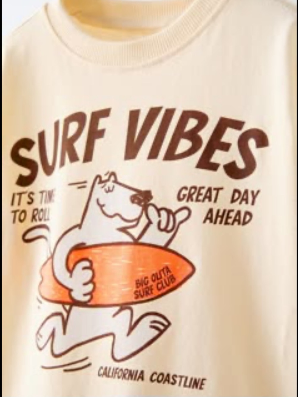 Kids Surf Vibes Graphic Tee - Cream with Orange Print